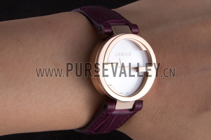 Gucci Interlocking Rose Gold Bezel with Purple Leather Band 621517