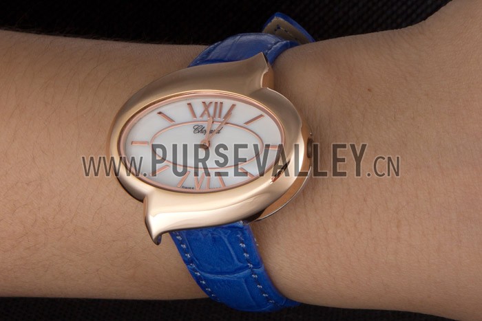 Chopard Luxury Gold Bezel with White Dial and Blue Leather Strap 621544