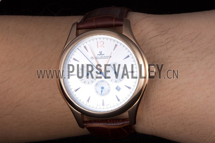 Jaeger Lecoultre Master Chronograph Gold Bezel Brown Leather Band 621610