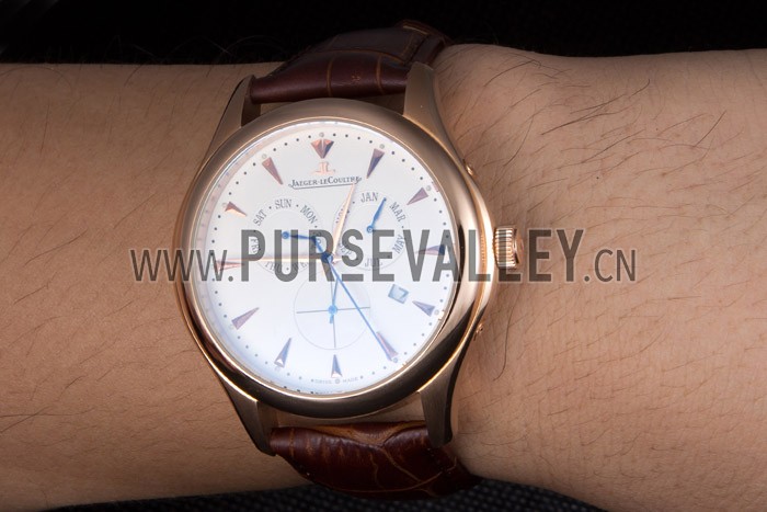 Jaeger Lecoultre Master Gold Bezel Brown Leather Band 621611