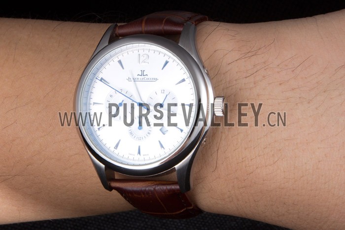 Jaeger Lecoultre Master Chronograph Silver Bezel Brown Leather Band 621612