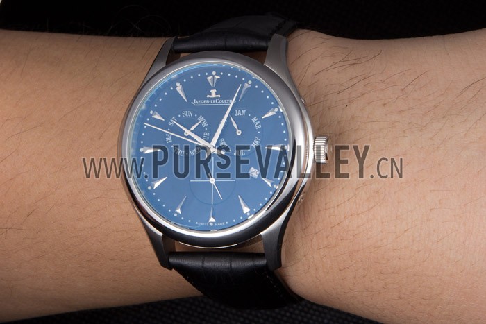 Jaeger Lecoultre Master Silver Bezel Black Leather Band 621615