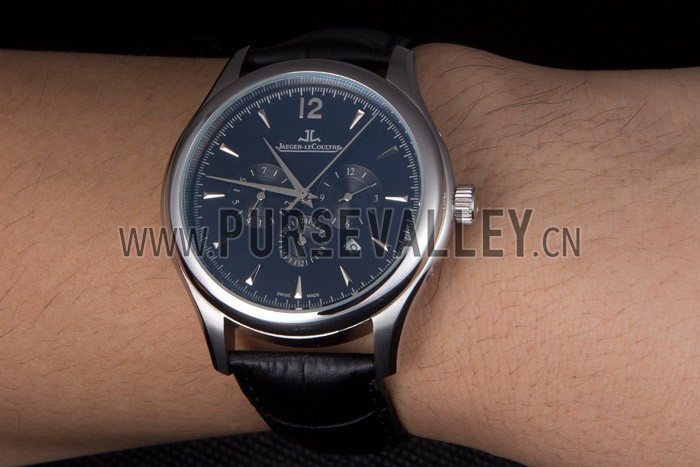 Jaeger Lecoultre Master Chronograph Silver Bezel Black Leather Band 621620