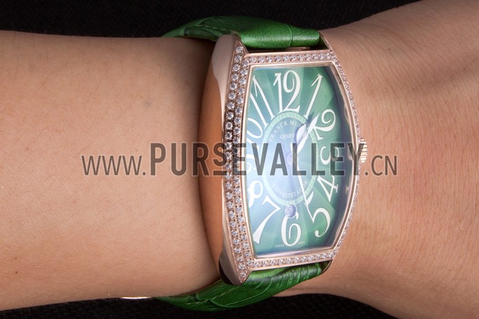 Franck Muller Casablanca Green Croco Leather Band Crystal Encrusted Bezel 621646