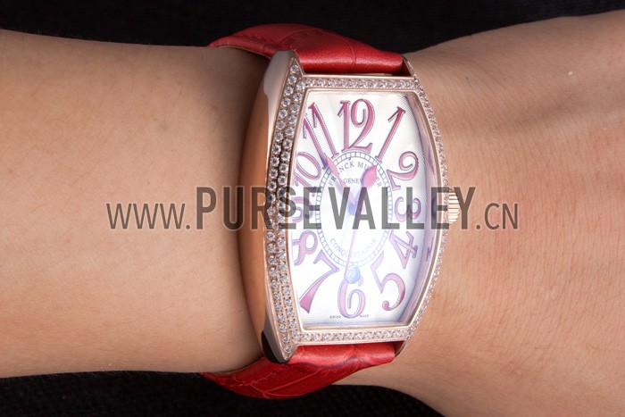 Franck Muller Casablanca Red Croco Leather Band Crystal Encrusted Bezel 621647