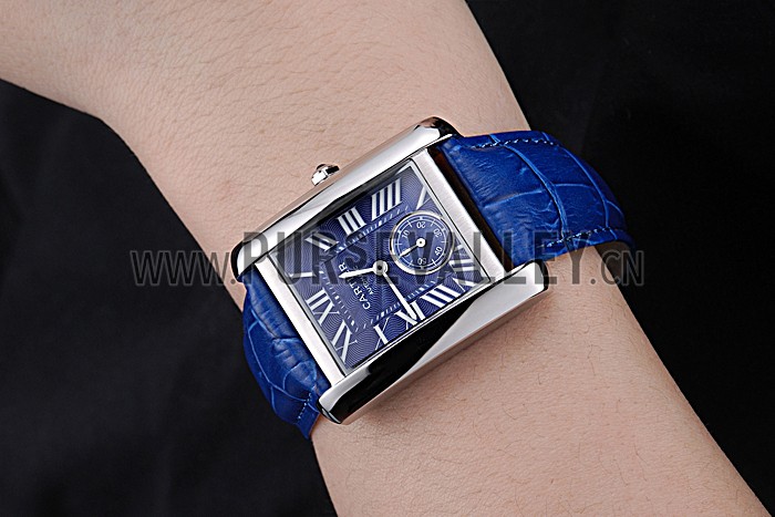 Cartier Tank MC Stainless Steel Case Blue Dial Blue Leather Strap 622178