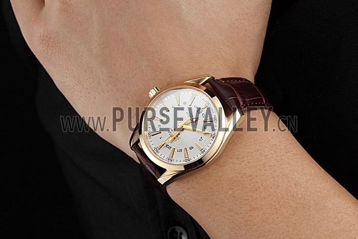 Omega Seamaster Planet Ocean GMT White Dial Gold Case Brown Leather Band 622399