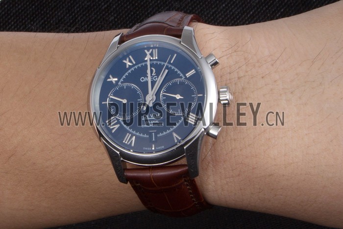 Omega DeVille Silver Bezel with Black Dial and Brown Leather Strap 621567