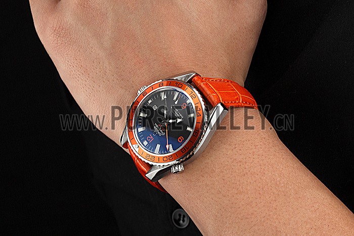 Omega Seamaster Planet Ocean GMT Orange Dial Orange Leather Band 622395