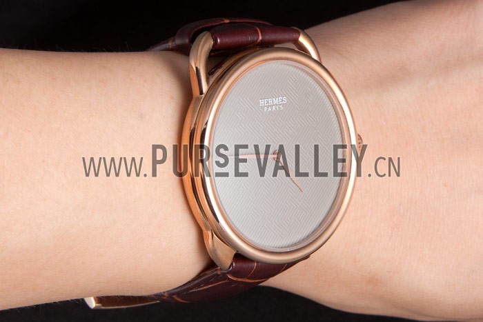 Hermes Classic Croco Leather Strap Silver Dial 801395