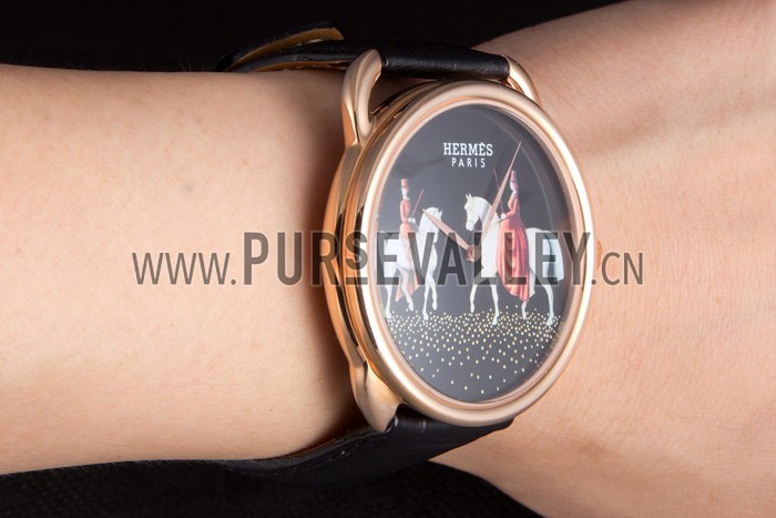 Hermes Classic Croco Leather Strap Black Dial 801397