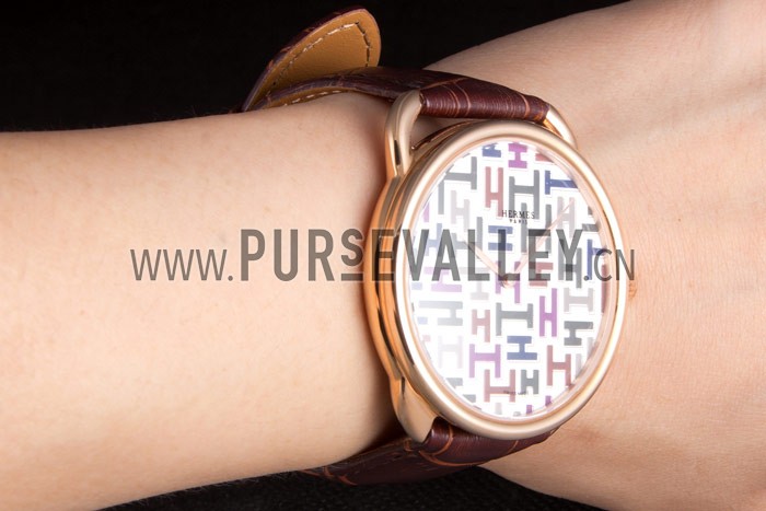 Hermes Classic Croco Leather Strap Multicolor Patterned Logo Dial 801402