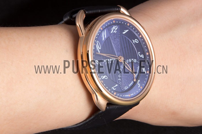 Hermes Classic Croco Leather Strap Navy Dial 801404