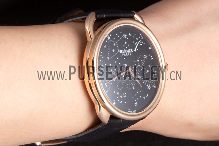 Hermes Classic Croco Leather Strap Black Dial 801405