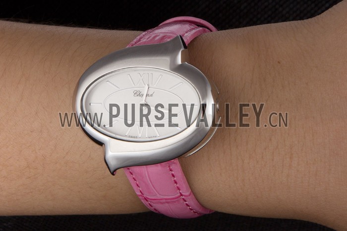 Chopard Luxury Silver Bezel with White Dial and Pink Leather Strap 621543