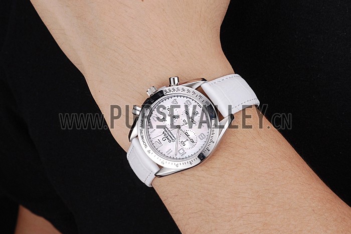 Omega Speedmaster Chronograph White Dial White Leather Bracelet 622452