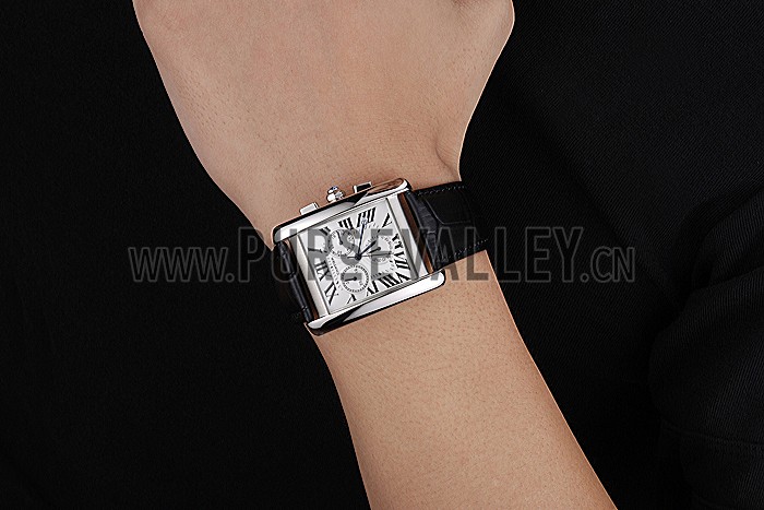 Cartier Tank MC White Dial Stainless Steel Case Black Leather Bracelet 622689