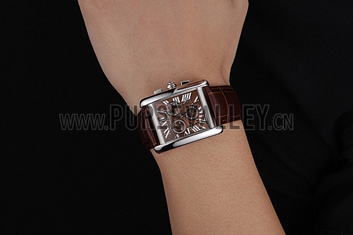 Cartier Tank MC Brown Dial Stainless Steel Case Brown Leather Bracelet 622692