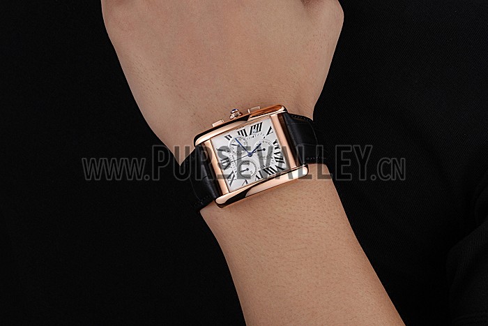 Cartier Tank MC White Dial Gold Case Black Leather Bracelet 622693