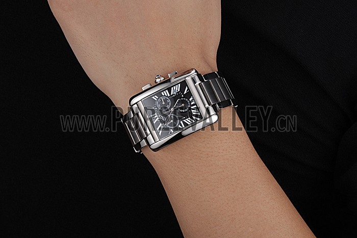 Cartier Tank MC Black Dial Stainless Steel Case And Bracelet 622698