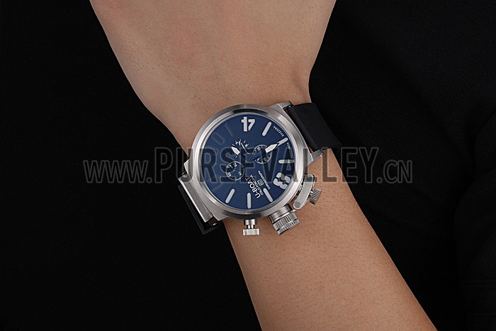 U-Boat 1001 White On Black Dial Stainless Steel Case Rubber Bracelet 622706