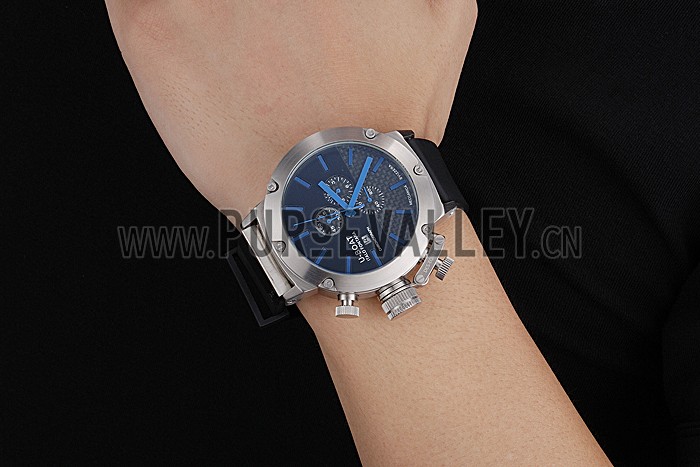 U-Boat Italo Fontana Black Carbon Dial Blue Hour Marks Stainless Steel Case Rubber Bracelet 622708
