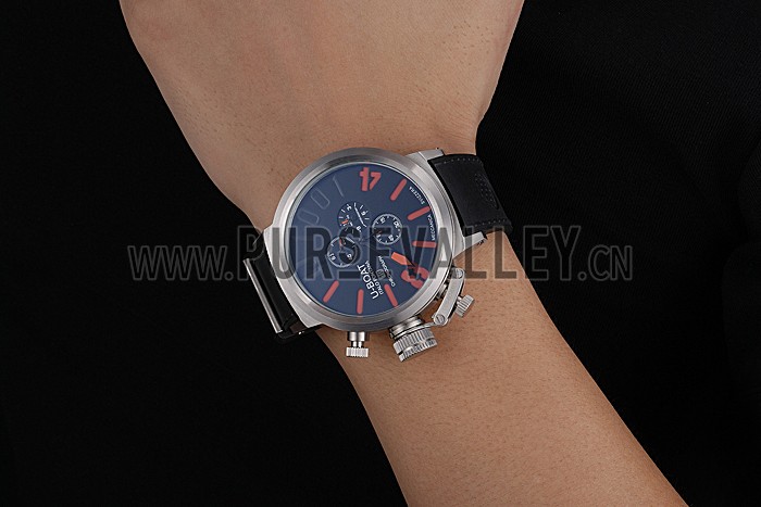 U-Boat 1001 Orange On Black Dial Stainless Steel Case Rubber Bracelet 622716