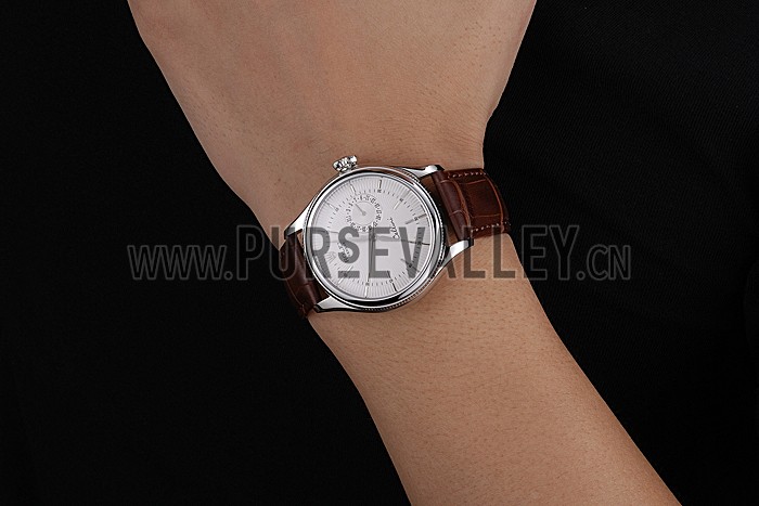 Rolex Cellini White Dial Stainless Steel Case Brown Leather Bracelet 622723