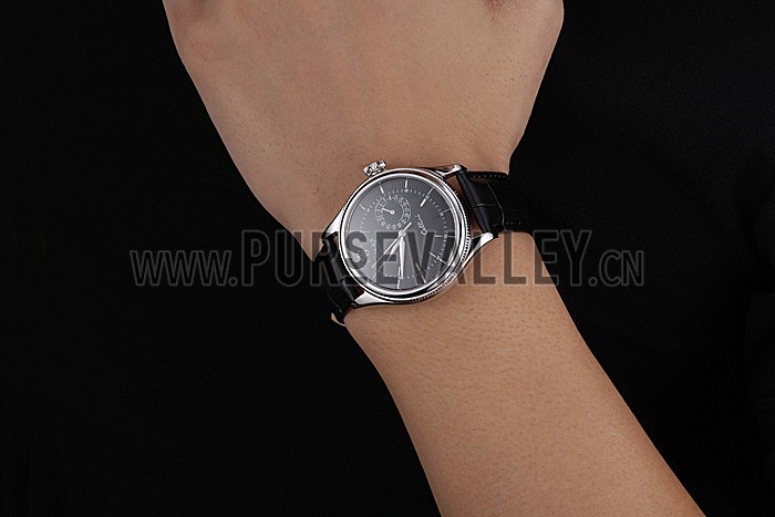 Rolex Cellini Black Dial Stainless Steel Case Black Leather Bracelet 622724