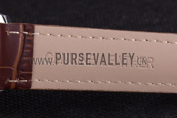 Vacheron Constantin White Skeleton Watch with Rose Gold Bezel and Brown Leather Strap 621539