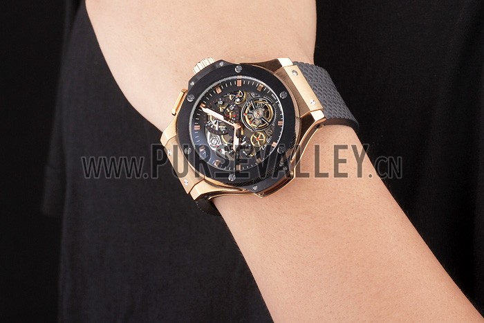 Hublot King Power Tourbillon Black Strap Gold Dial