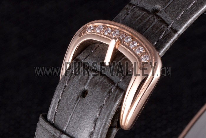 Franck Muller Heart Diamond Gold Bezel Grey Leather Band 621591
