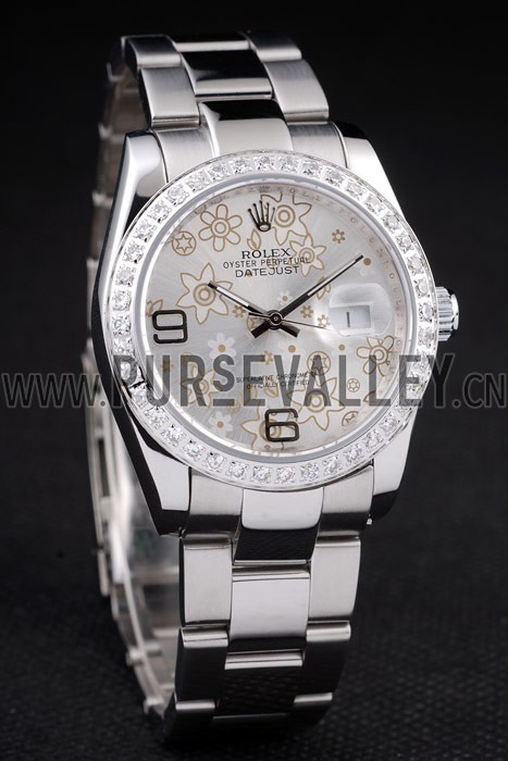 Rolex Datejust Polished Stainless Steel Silver Flowers Dial Diamond Plated 98081