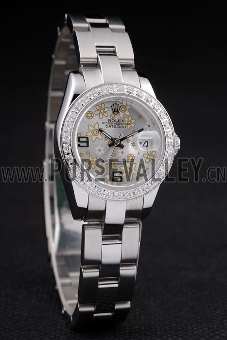 Rolex Datejust Polished Stainless Steel Silver Flowers Dial Diamond Plated 98082