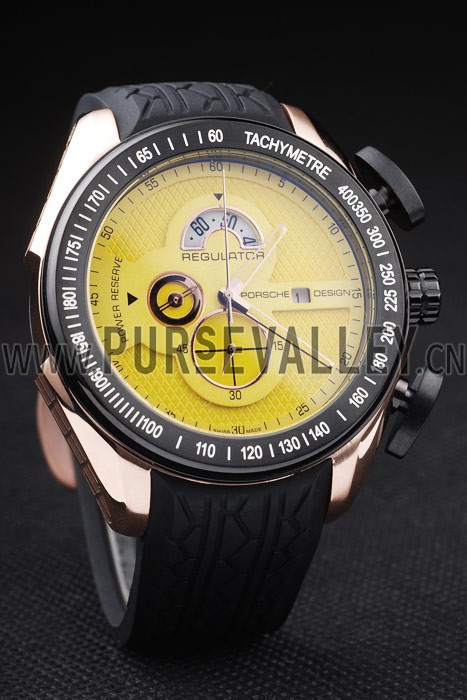 Porsche Regulator Power Reserve Rose Gold Case Yellow Dial