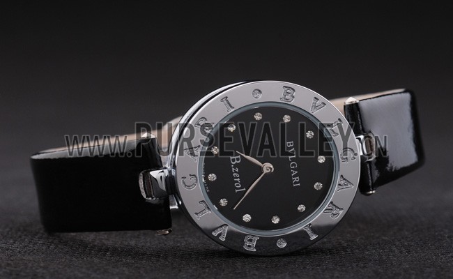Bvlgari B.ZERO1 25mm Black Dial Stainless Steel Case Black Bezel Black Leather Bracelet
