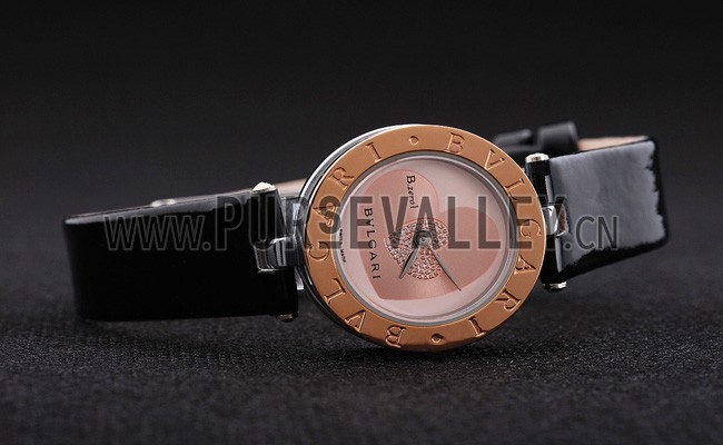 Bvlgari B.ZERO1 25mm White Dial Stainless Steel Case Gold Bezel Black Leather Bracelet