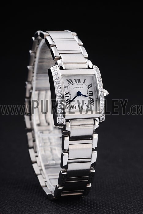 Cartier Tank Anglaise 20mm White Dial Diamonds Steel Case Stainless Steel Bracelet