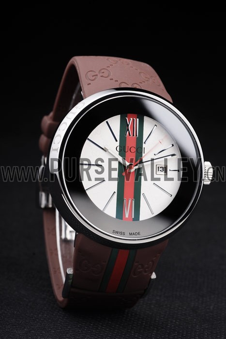 Gucci Brown Rubber Band White Round Dial 2165-296