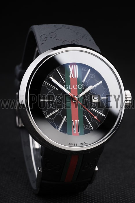 Gucci Black Rubber Band Black Round Dial 2165-297