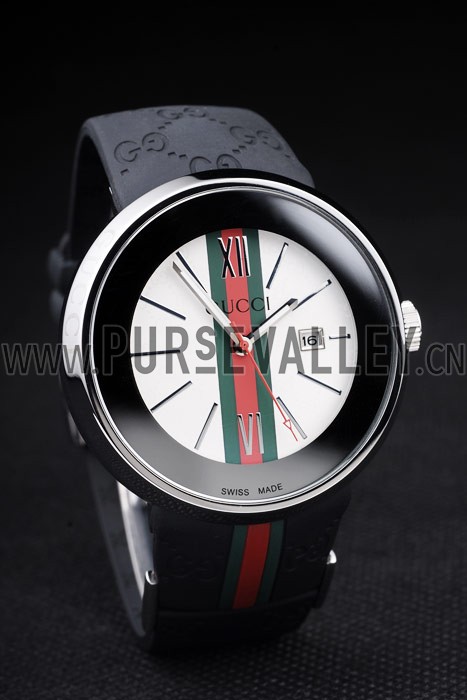 Gucci Black Rubber Band White Round Dial 2165-299