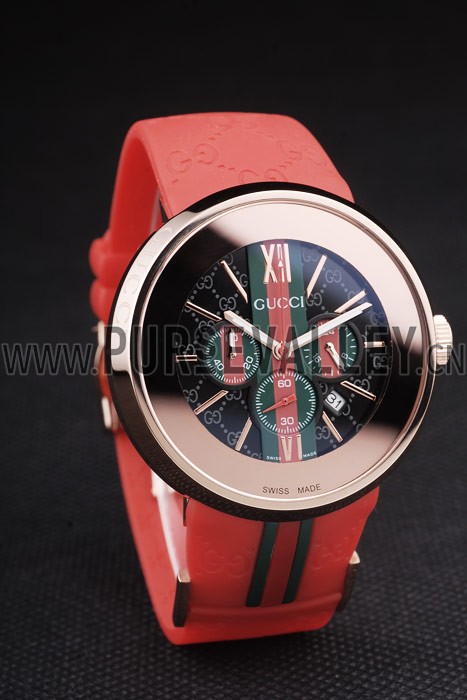 Gucci Red Rubber Band Black Round Dial 2165-307