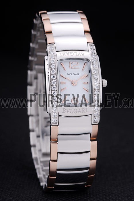 Bvlgari Assioma D 20mm White Dial Stainless Steel Case With Diamonds Two Tone Bracelet