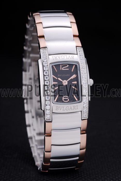 Bvlgari Assioma D 20mm Black Dial Stainless Steel Case With Diamonds Two Tone Bracelet