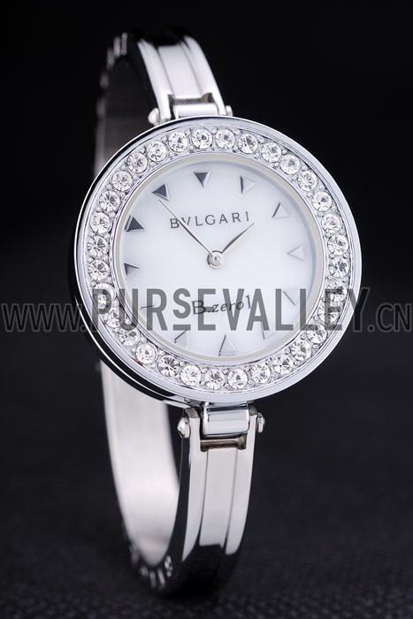 Bvlgari B.ZERO1 30mm White Dial Stainless Steel Case With Crystals Steel Bracelet