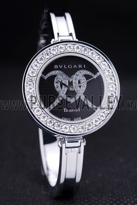 Bvlgari B.ZERO1 30mm Black Dial With Model Steel Case With Diamonds Steel Bracelet