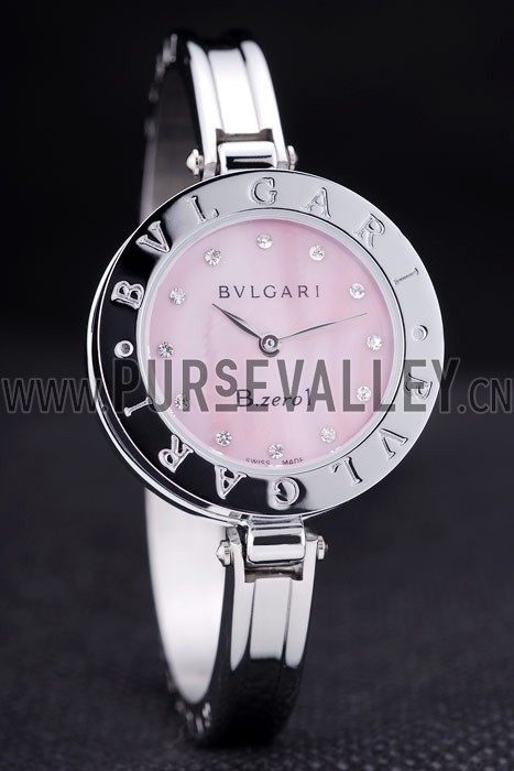 Bvlgari B.ZERO1 30mm Pink Dial Stainless Steel Case Black Bezel Steel Bracelet