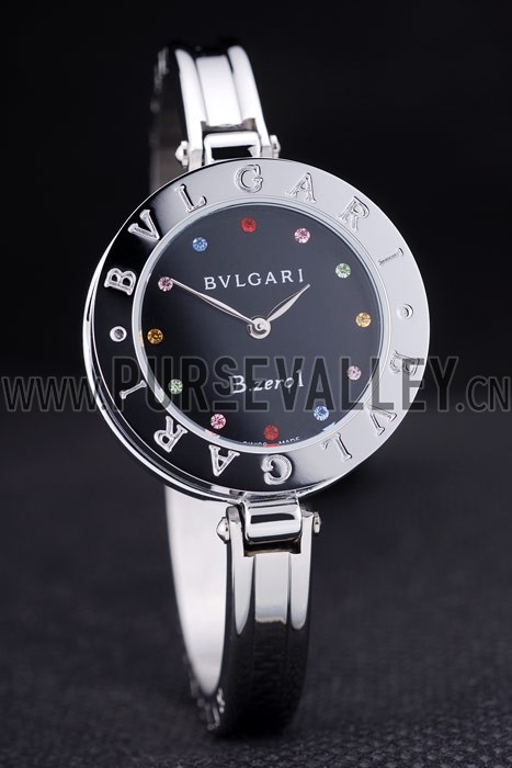 Bvlgari B.ZERO1 30mm Black Dial With Jewels Steel Case Black Bezel Steel Bracelet