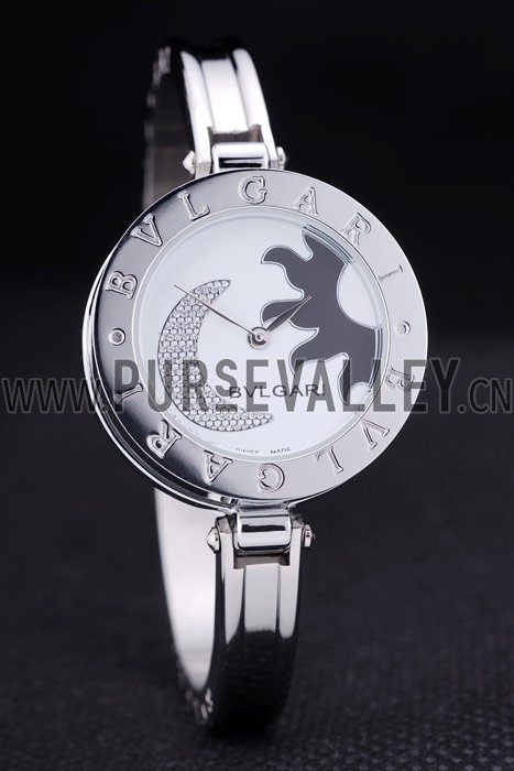 Bvlgari B.ZERO1 30mm White Sun And Moon Dial Steel Case Black Bezel Steel Bracelet