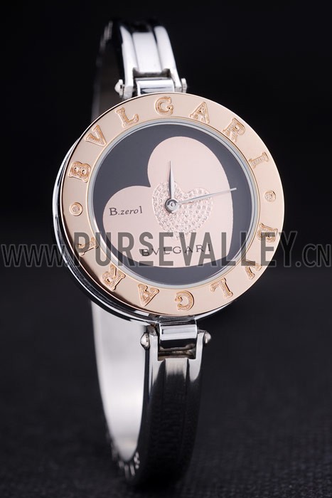 Bvlgari B.ZERO1 30mm Black Heart Dial Steel Case Brown Bezel Steel Bracelet